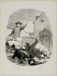 O perigo de ser apanhado numa perseguição a um campanário, placa 12 de Pastorales de Honoré Victorin Daumier
