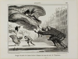 O perigo de usar saias de aro durante uma súbita tempestade primaveril, placa 26 de La Crinolomanie de Honoré Victorin Daumier