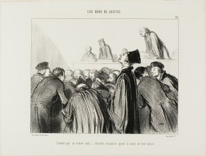 O advogado fica doente, um último recurso quando o seu caso começa a parecer doente, placa 30 de Les Gens De Justice de Honoré Victorin Daumier