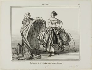 A utilidade da crinolina para enganar a alfândega, chapa 414 de Actualités de Honoré Victorin Daumier
