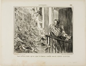 Vista das ruas de Paris após a representação da famosa comédia moralista "La Bourse", placa 330 de Actualités de Honoré Victorin Daumier