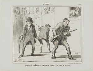 Vista da rua Lacépède durante a caça à serpente, chapa 500 de Actualités de Honoré Victorin Daumier