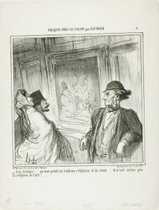 "Que idiotas! Pinta-se-lhes um quadro religioso e eles riem-se.... nem sequer têm devoção pela arte!...", placa 4 de Croquis Pris Au Salon par Daumier de Honoré Victorin Daumier