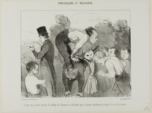 O que prova mais uma vez que já desde o liceu o homem se apoia nos ombros dos seus parentes para progredir na vida, placa 30 de Professeurs Et Moutards de Honoré Victorin Daumier