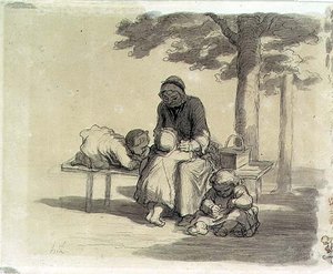 Uma avó (lavagem cinzenta e caneta e tinta sobre papel) de Honoré Daumier