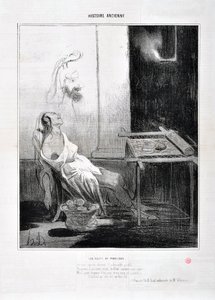 Obra de Honore Daumier (1808-1879) Charivari data de 1842: Serie HISTÓRIA ANCIE As Noites de Penélope "De seu spooux ausente o perfil adorável, Para sempre a seus olhos doces brilhou como uma estrela A fim de tecer três anos e sua astúcia e sua tela Ele de Honoré Daumier