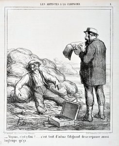 Obra de Honore Daumier (1808-1879). Charivari data de 1865: Serie LES ARTISTS IN THE CAMPAGNE "- Vamos ver, já acabou?... Ainda é cansativo descansar enquanto..." MUSEU DE BELAS ARTES - PALÁCIO LONGCHAMP, MARSEILLE de Honoré Daumier