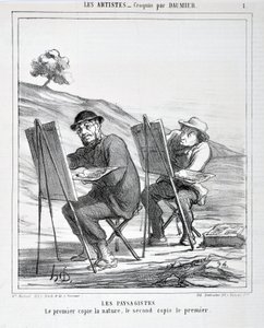 Obra de Honore Daumier (1808-1879). Charivari data de 1865: Serie LES ARTISTS Les paysagistes. "A primeira cópia natureza, a segunda cópia a primeira" MUSEE DES BEAUTS ARTS - PALAIS LONGCHAMP, MARSEILLE de Honoré Daumier