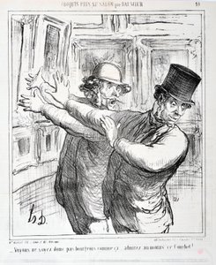 Obra de Honore Daumier (1808-1879). Charivari data de 1865: Esboços da série tirados no salão "- Não sejamos burgueses como este... admirem pelo menos este Courbet! "MUSEU DE BELAS ARTES - PALÁCIO LONGCHAMP, MARSEILLE de Honoré Daumier