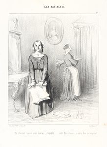 Este jornal considera a minha obra lamentável... mais uma vez sou, pois, incompreendida! Prancha 38 da série As mulheres letradas do jornal Le Charivari de Honoré Daumier