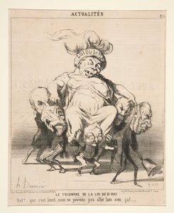 Triunfo da lei de 31 de maio. Uf! ... como isto é pesado, não podemos ir muito longe com isto! ... Prancha 256 da série Actualidades (Notícias do dia) de Honoré Daumier