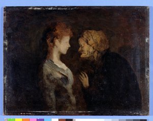 La Confidence (O Segredo) (óleo sobre tábua) de Honoré Daumier