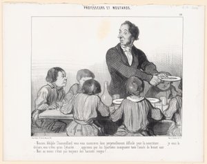 Senhor Adolphe Chamouillard, mostrar-vos-eis portanto perpetuamente difícil quanto à comida ... declaro-vos que não sois mais do que um sibarita ... sabei que os Espartanos comiam durante todo o ano caldo negro ... - Mas pelo menos era de Honoré Daumier