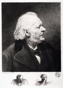 Retrato de Honore Daumier (1808-1879), gravador, pintor e escultor francês. Gravura do filho Boulard de Honoré Daumier