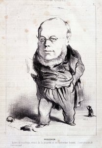Proudhon, "apóstolo do socialismo, inimigo da propriedade e seu destruidor patenteado" - por Daumier, em "Charivari" de 06/01/1849 de Honoré Daumier