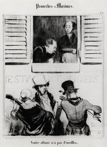 Provérbios e máximas: a barriga faminta não tem ouvidos. Ilustração de Honore Daumier (1808-1879). Caricatura do século XIX, Musee Carnavalet, Paris. de Honoré Daumier