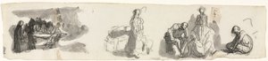 Folha de estudos com um grupo de quatro figuras à direita (reto) de Honoré Daumier