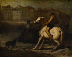 O local de rega, margem do Sena, c.1855 (óleo sobre tábua) de Honoré Daumier