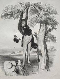 Os perigos de sacudir uma ameixeira com muita força (quando se é um homem adulto) de Honoré Daumier