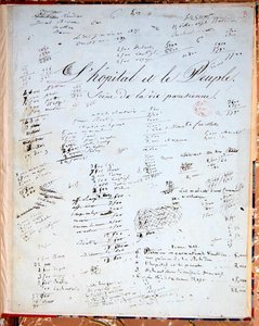 Página de título de "O Hospital e o Povo" (caneta e tinta sobre papel) de Honore de Balzac