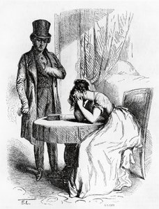 Mulher em desespero sob o olhar do homem, ilustração de Ferragus por Honore de Balzac (1799-1850), edição francesa