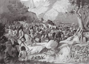 Migração de tribos citas através de uma passagem nas montanhas da Ásia Menor (litografia) de Horace Moore Jones