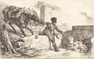 Artilharia iluminando uma mina de Emile Jean Horace Vernet