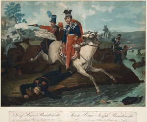Morte do príncipe Józef Poniatowski na batalha de Leipzig, 1820 de Emile Jean Horace Vernet