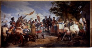 Guerra Franco-Inglesa (1202-1214): "a Batalha de Bouvines a 27/07/1214, Philippe Auguste põe em jogo a coroa da França" Ela se opôs ao exército francês de Philippe Auguste contra os Flamengos e os Welfs de Othon IV. A vitória da França foi decisiva na o de Emile Jean Horace Vernet