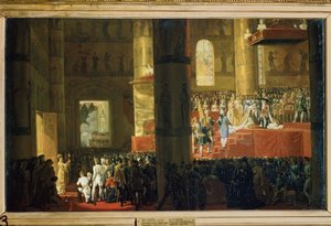 A coroação da Imperatriz Maria Feodorovna em 5 de abril de 1797. (A coroação da Imperatriz Maria Feodorovna em 5 de abril de 1797). Pintura de Horace Vernet (1789-1863). Óleo sobre tela, 60 x 95 cm. Arte francesa do século XIX. Museu Estatal Russo, Sa de Emile Jean Horace Vernet