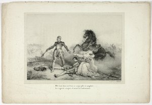 Ela segurava em seus braços o cadáver pálido e sangrento... de Emile Jean Horace Vernet