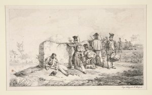 Soldados em escaramuças de Emile Jean Horace Vernet