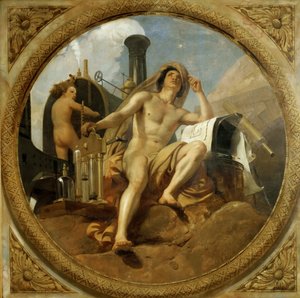 O Gênio do Vapor na Terra Pintura do teto, Salle des Pas perdus, 1839-1847. de Emile Jean Horace Vernet