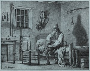 O servo de Limier que se levanta da cama, c. 1818 de Emile Jean Horace Vernet
