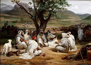 O Parlamentar e o Conselho de Chefes Árabes de Medjeles. Pintura de Antoine Charles Horace Vernet (1758-1836) 1834. Dim. 98x52 cm. Chantilly, Museu do Conde de Emile Jean Horace Vernet