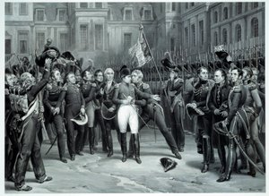 O adeus de Napoleão Bonaparte (1769-1821) à guarda imperiosa no pátio do Cheval Blanc em Fontainebleau 20/04/1814 Gravação de Emile Vernet dit Horace Vernet (1789-1863) 1814 Paris, B.N. de Emile Jean Horace Vernet