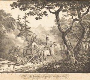 Francês ferido atacado por um cosaco de Horace Vernet and Hippolyte Lecomte