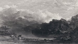Um, highland, loch, névoa, descansar, ligado, montanhas de Horatio Macculloch
