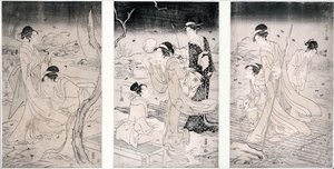 Caça aos vaga-lumes ao cair da noite, 1796-97 (impressão em xilogravura) de Hosoda Eishi