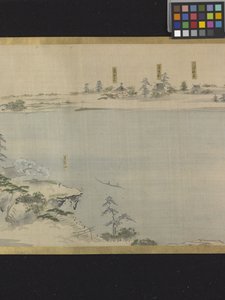 Três Deuses da Boa Fortuna Numa Saída de Prazer (tinta e cores claras sobre papel) de Hosoda Eishi