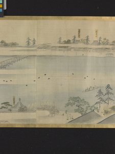 Três Deuses da Boa Fortuna Numa Saída de Prazer (tinta e cores claras sobre papel) de Hosoda Eishi