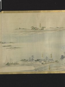 Três Deuses da Boa Fortuna Numa Saída de Prazer (tinta e cores claras sobre papel) de Hosoda Eishi