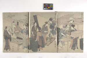 Tríptico (tinta sobre papel) de Hosoda Eishi
