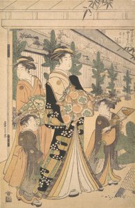 Dois Oiran com duas atendentes no Yoshiwara. de Hosoda Eishi