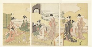 Mulheres numa sala ao ar livre de Hosoda Eishi