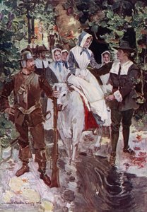 Ilustração para O cortejo de Miles Standish por Henry Wadsworth Longfellow (cor litho)