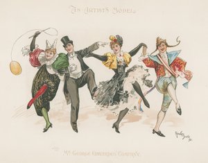 Um grupo de dois homens e duas mulheres, todos vestidos a rigor, a dançar (litografia a cores) de Howard Davie