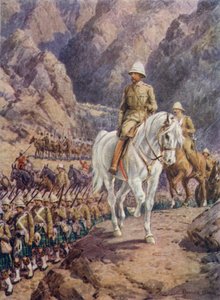 Lord Roberts, na marcha para Kandahar (cor litho) de Howard Davie