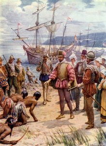 Sir Walter Raleigh, pousando na Virgínia (lito colorido) de Howard Davie