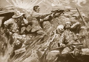 O soldado Cooke continua a disparar sua metralhadora depois que todos os membros da equipe de armas foram mortos ou feridos.
